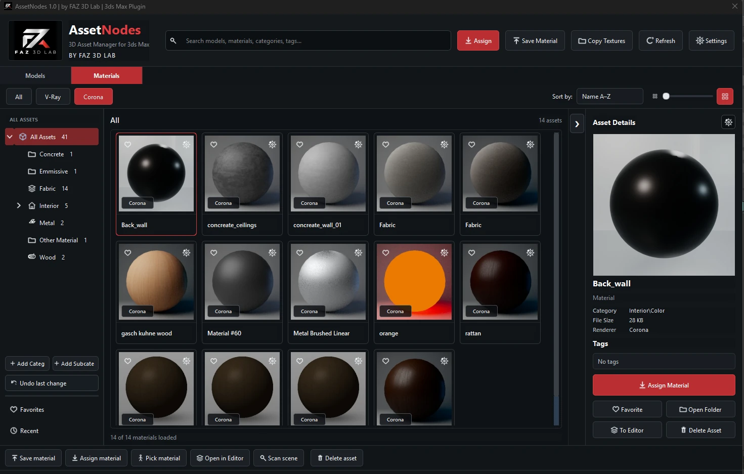Asset Nodes Corona materials