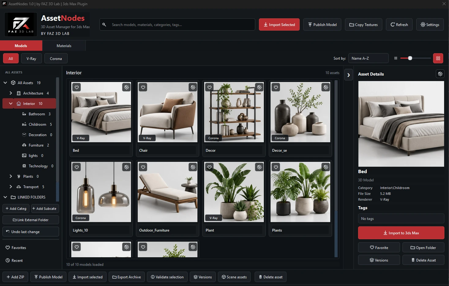 Asset Nodes Models view
